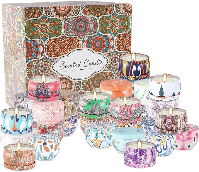 36 Pack Multicolored Scented Candles Gifts Soy Wax Travel Tin Jar Candles for Home 2.5 OZ for Mom,Christmas, Home Scented Decoration Birthday, Thanksgiving, Mother's Day(Color: Brown)