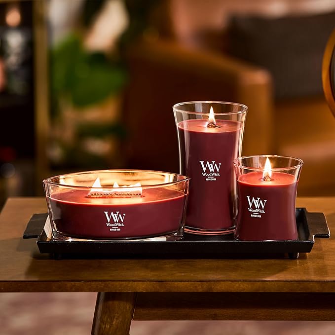 WoodWick Rouge Oud Gifts for Women and Men, 21.5 oz Large Hourglass Candle with Crackling Wick