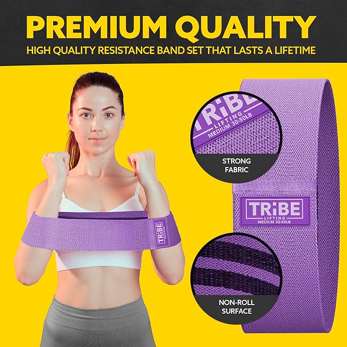 Tribe Lifting Fabric Resistance Bands for Legs - Workout Bands Resistance Bands for Men and Women - Booty Bands for Working Out - Exercise Bands Resistance Bands Set - Elastic Bands for Exercise