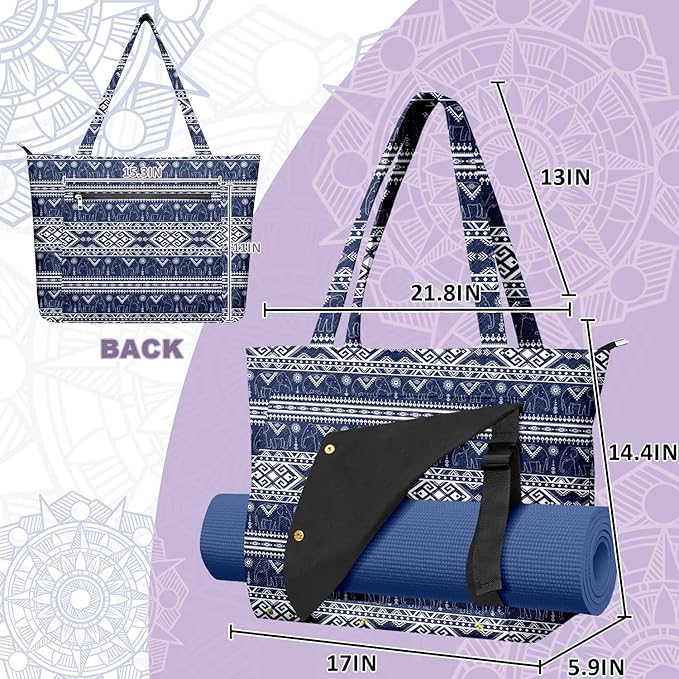 Adalore Women's Yoga Bag with Yoga Mat Carrier - Large Mat Pocket Fitness Tote for Pilates, Gym, Travel, Office & Beach