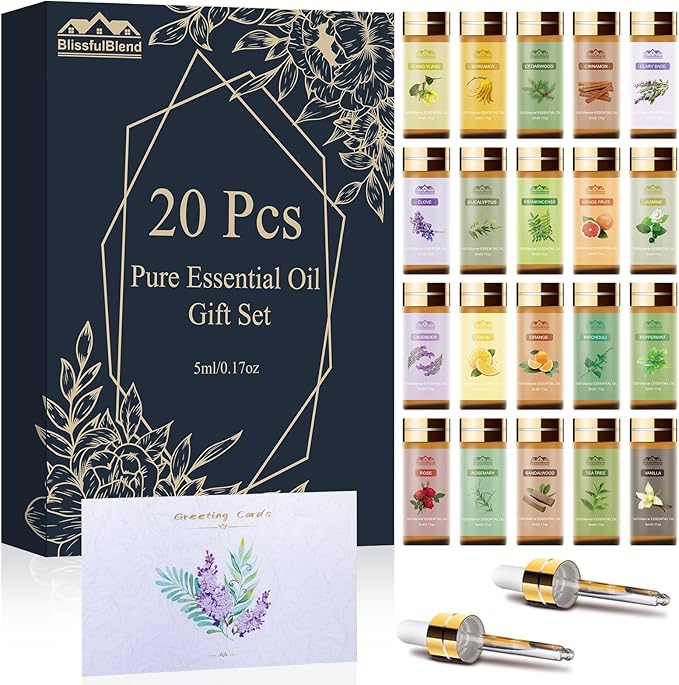 Pure Essential Oils for Diffusers for Home, Skin, Candle and Soap Making, 20 Scents - Tea Tree, Lavender, Lemon, Peppermint, Eucalyptus, Cinnamon, Rose and More, Aromatherapy Oils/ 5 ML