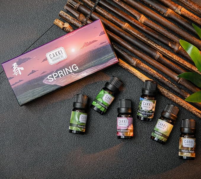 Essential Oils for Diffusers for Home,Spring Fragrance Oils Set of 6x10ml, Sweet Pea,Emerald Gardenia,Plum Blossom,Newly Born,Reborn,Velvet Petals,Aromatherapy Oils,for Candles Making