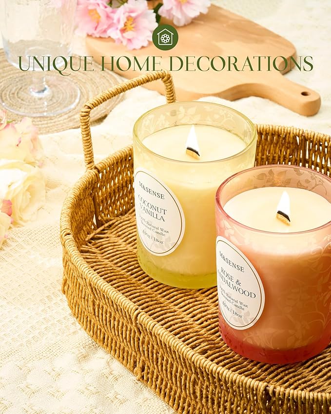 M&SENSE Ginger Ylang Ylang Scented Candle, Cracking Wooden Wick Soy Wax, 18oz 100 Hours Long Lasting Clean Burn, Large Jar Candles for Home Decor, Non-Toxic Relaxing Aromatherapy Gifts for Women