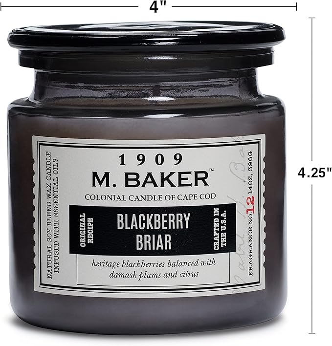 Colonial Candle BlackBerry Briar Scented Jar Candle | 2-Wick Natural Soy Blend Wax Candle for Home | Relaxing Aromatherapy Candle Infused with Essential Oils | M. Baker Apothecary Glass Jar Candle