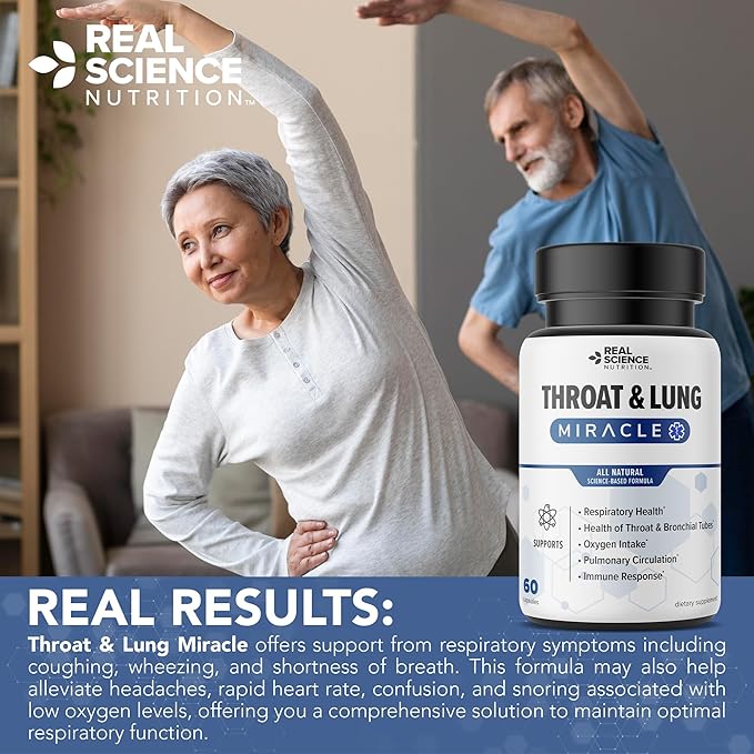 Real Science Throat & Lung Detox Capsules to Clear Mucus, Sore Throat & Support Breathing – Lung Support Supplement with Vinitrox, GABA, Vitamin C & D for Long-Term Cough & Respiratory Relief, 60 Caps