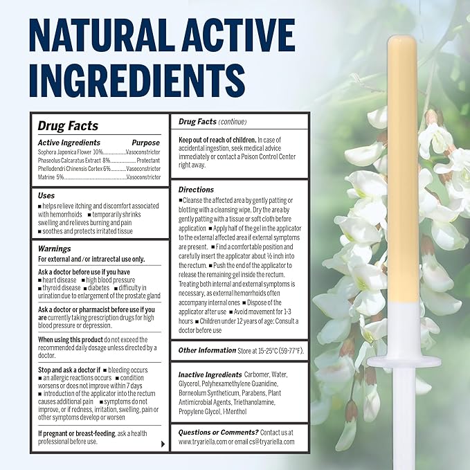 Ariella Hemorrhoid Treatment Suppository Gel: 6 Count - Natural & Herbal - Relieve Itching Burning Discomfort - Internal Relief - New Rounded Applicator - Nighttime Use