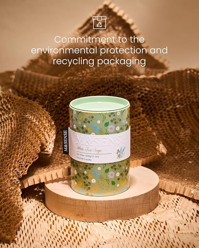 M&SENSE White Tea Sage Scented Candle, Medium Jar Candle 11.3oz Natural Soy Wax for Home Scented, Floral Candles Gift for Spring Holiday, Up to 70 Hours Burning Long-Lasting Fragrance
