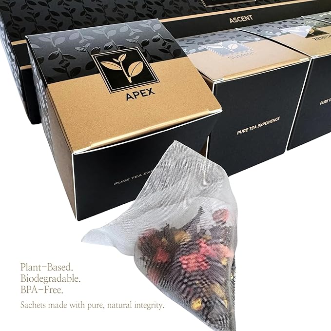 Pure And Easy Tea, Ascent Premium Tea Sampler, 15-Count Whole-Leaf Variety of Naturally Caffeinated Blends, Designed for Focus & Clean Energy, BPA-Free Pyramid Tea Bags, Gift Box (52.5g)