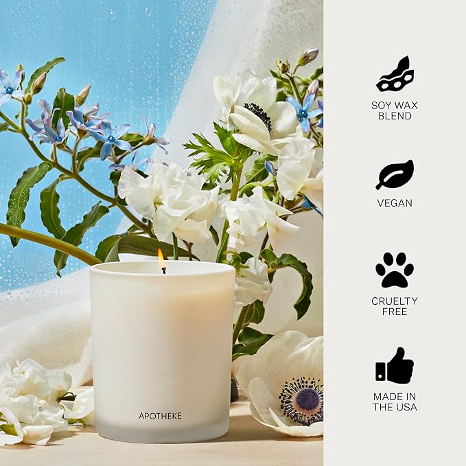 Apotheke Signature Scented Candles for Home, Canvas - 10.5 oz - Soy Wax, Non Toxic, Large Jar White - Luxury Candle Gifts for Women & Men - White Musk, Dew Drops, and Lily of The Valley
