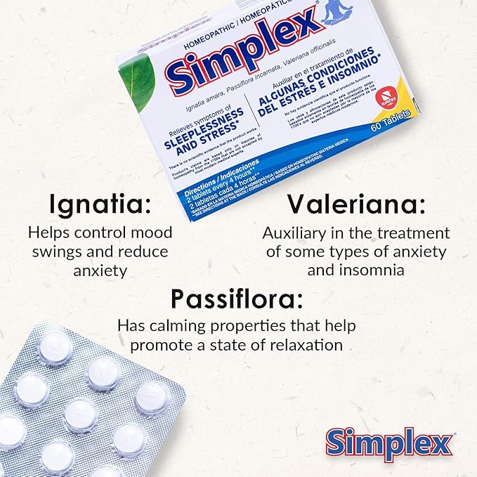 Simplex Homeopathic Sleep Aid, Natural Stress Relief Tablets 2-Pack
