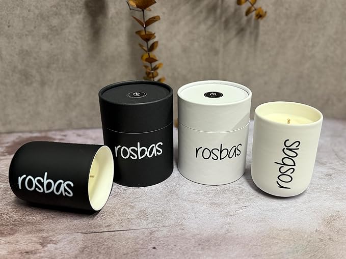 Rosbas Candle, Peppermint & Eucalyptus Scented, Natural Soy Wax, White Ceramic Jar, 8 oz, Cotton Wick, Gift Box, Long Burn Time, Home, Non-Toxic,Handmade in USA