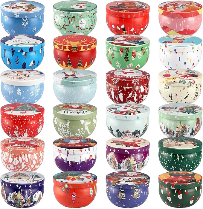 24 Packs Christmas Scented Candles Gift- Aromatherapy Candle-2.5oz Soy Wax-Long Lasting Burn time, Christmas,Advent, Thanksgiving Gifts, Home Decor