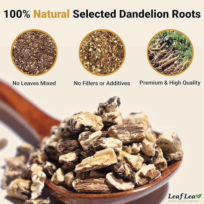 LeafLea 120 Dandelion Root Tea Bags, Dandelion Tea Promotes Healthy Digestion & Immune Function, Natural and Pure from Dandelion Root Herbal Tea, Caffeine-Free, Sugar-Free, Vegan, Pack of 3