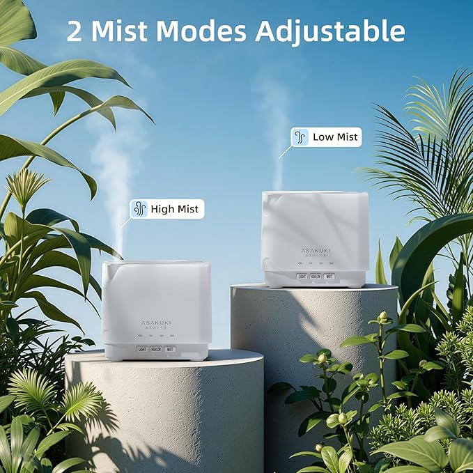 ASAKUKI Essential Oil Diffuser, Multifunctional Ultrasonic Aromatherapy Fragrant Oil Vaporizer Humidifier with Timer, Auto-Off Safety Switch, and 7 LED Light Colors, 700 ml (White)