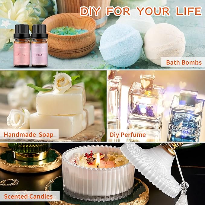 BURIBURI Lotus Essential Oil and Peony Essential Oils Gifts Set 2Pack, 100% Pure Natrual Flower Diffuser Oil for Massage, Soap Making, Skin Care, Soap/Candles Making