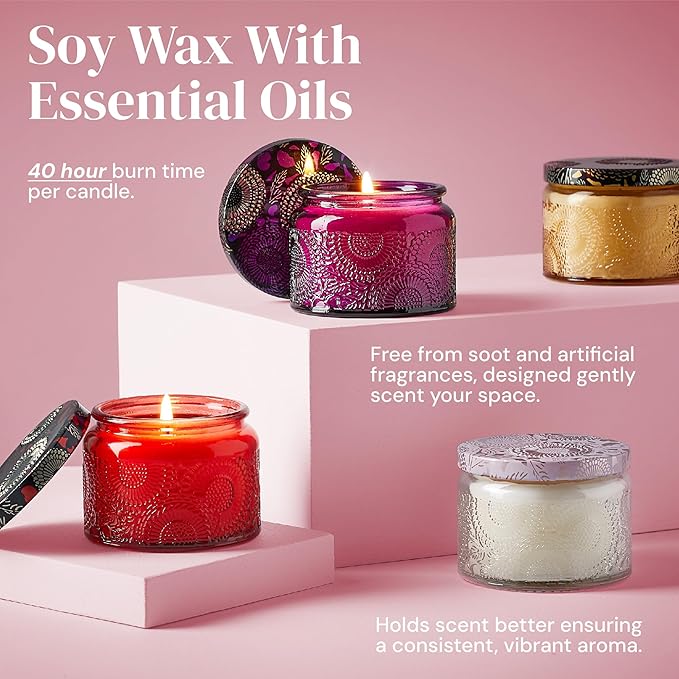 Aromatherapy Candle Set, 4 Candles and 2 Sachets Multicolor – Stress-Relief Scented Candles for Women, Spa Votives for Bath, Relaxation & Wellness Birthday Gift Idea
