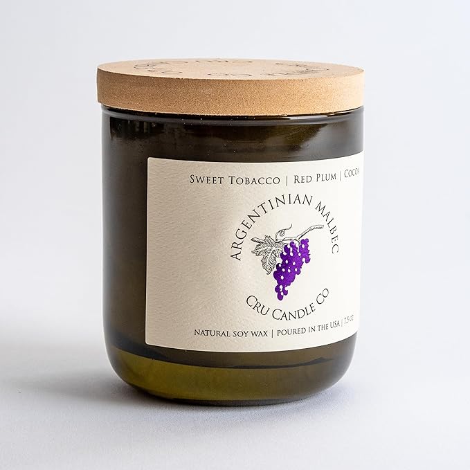 Cru Wine Scented Candles - Argentinian Malbec Scent - Clean Burning, Non Toxic Candle, Luxury Decor Soy Candles for Home Scented, Relaxing Gifts for Women, Aesthetic Soy Candle for Men, Made in USA