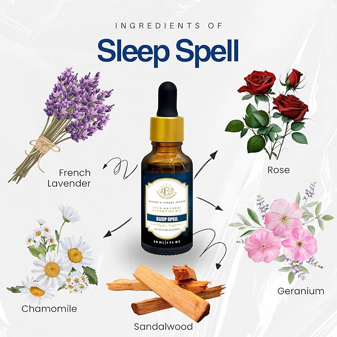 Sleep Spell Essential Oil Blend by Enhanced Essentials|Slow-Distilled French Lavender, Sandalwood, Rose Geranium & Chamomile|Promotes Deep Sleep & Calm|for Diffuser, Pillow & Bath|1 fl oz (30 ml)