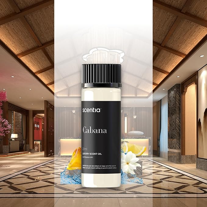 Scentia Hotel Diffuser Oil Inspired by 5-Star Hotel Scent - 50 mL 1.69 fl oz - Essential Oil Blend Botanical Jasmine, Bergamot & Fresh Marine Notes Aromatherapy Diffusers - Cabana, Thanksgiving Gift