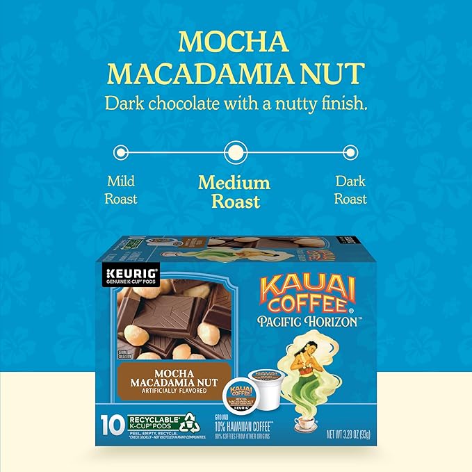 Kauai Coffee Mocha Macadamia Nut Flavor - Compatible with K-Cup Brewers, 10 CT (Pack of 6)