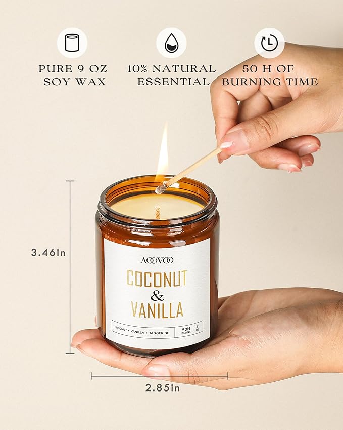 AOOVOO Coconut Vanilla Candles - 18 oz Scented Candles, Aromatherapy Candle, Soy Candle for Home Scented