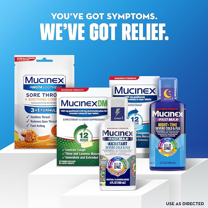 Mucinex 12 Hour Maximum Strength 1200 mg Guaifenesin Extended-Release Tablets for Excess Mucus Relief, Expectorant Aids Excess Mucus Removal, Chest Congestion Relief for Adults, 48 Tablets