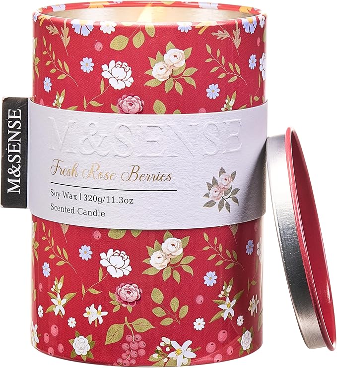 M&SENSE Fresh Rose Berries Scented Candle, Medium Jar Candle 11.3oz Natural Soy Wax for Home Scented, Floral Candles Gift for Spring Holiday, Up to 70 Hours Burning Long-Lasting Fragrance