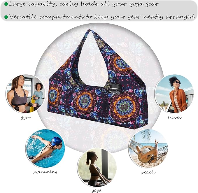 jswuffx Large Yoga Mat Bag Yoga Bags and Carriers Fits All You Stuff Yoga Tote Bag with Yoga Mat Strap, Elastic Pockets and Zipper Pockets