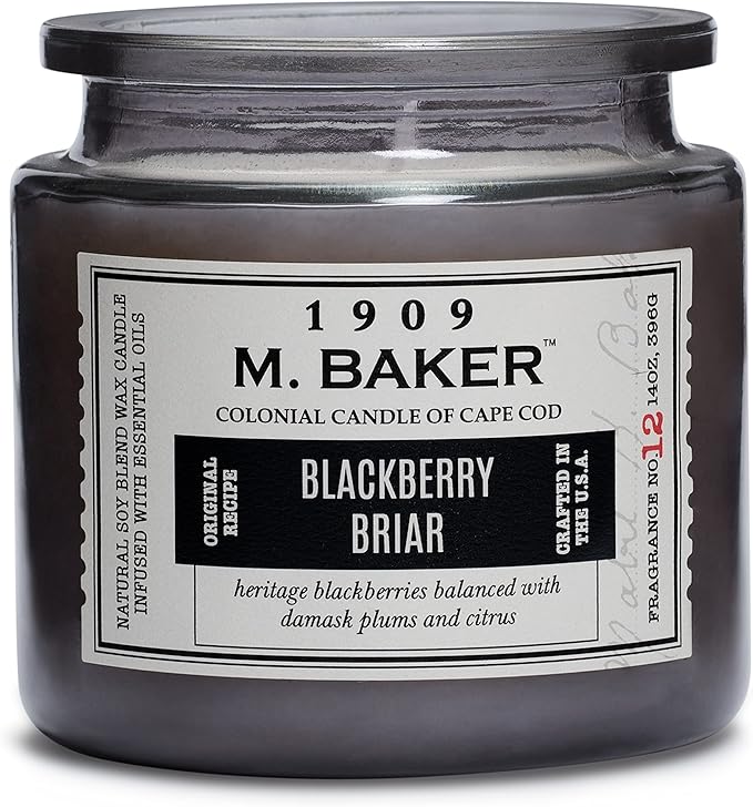 Colonial Candle BlackBerry Briar Scented Jar Candle | 2-Wick Natural Soy Blend Wax Candle for Home | Relaxing Aromatherapy Candle Infused with Essential Oils | M. Baker Apothecary Glass Jar Candle
