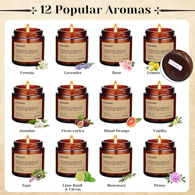 MTLEE 12 Pack Scented Candles for Home, Valentine Candles Gift Set Long Lasting Soy Candle Aromatherapy Jar Candle Bulk for Women, Men, Home Relaxation, Birthday, Housewarming, Valentine Gifts(Brown)