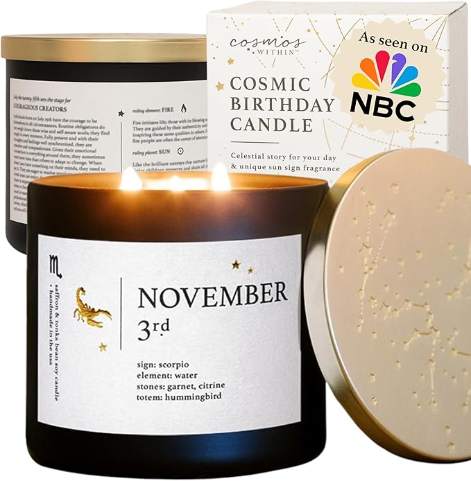 November 3rd Personalized Zodiac Candle | Inspirational Astrology Reading and Daily Affirmation for Your Birthdate | Handmade Scorpio Candles | Astrology Birthday Gifts for Women