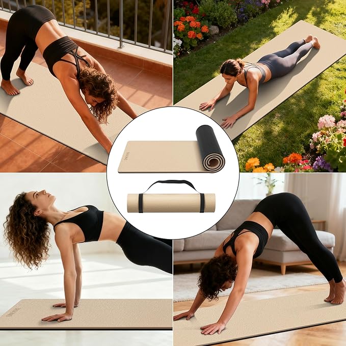 onlyhe Extra Thick 12mm TPE Exercise Yoga Mat with Strap, 1/2 Inch Non-slip Workout Mat for gymnastics, Pilates, Home, Workout, Gym Floor Fitness