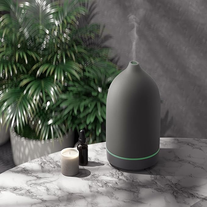 Aromatherapy Essential Oil Diffuser,9 Colors Mood Light,4 Timer Stone Diffuser Living Room(Grey)