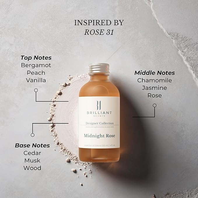 Brilliant Scents Midnight Rose Fragrance Oil 200ml - Premium Diffuser Oil for Home, Office, Hotels - Long Lasting, Plant-Based, Meets IFRA Standards, USA-Made - Rose, Vetiver, Tonka Bean