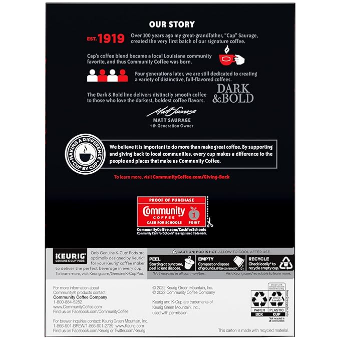 Community Coffee Dark & Bold Intense Blend 24 Count Coffee Pods, Compatible with Keurig 2.0 K-Cup Brewers, 24 count (Pack of 1)