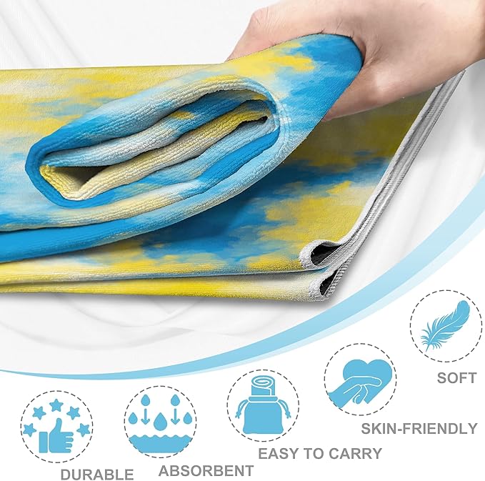 alissgorat Yoga Mat Towel,Hot Yoga Towel High-Definition Pattern,Machine Washable with Ultra-Absorbent Yoga Towels for Hot Yoga Non Slip for Fitness,Exercise,Pilates,72 x 27 in,Blue & Yellow