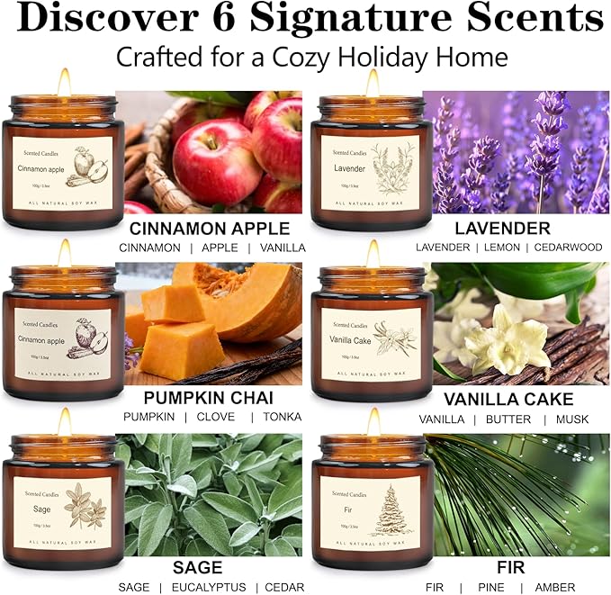 12 Pack Candles for Home Scented,Long Lasting Soy Candles for Home,Holiday Scented Candle Gift Set with Cinnamon Apple,Pumpkin Chai&Vanilla,Natural Aromatherapy Candles,Gifts for Women