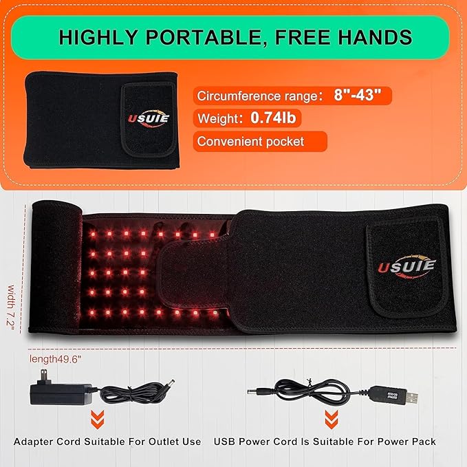 USUIE Red Light Therapy Belt, Infrared Light Therapy Wrap Red Light Therapy Device for Body (Black with Power Pack)