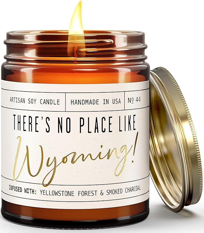 Wyoming Gifts, Wyoming Decor for Home - 'There's No Place Like Wyoming Candle, w/Forest, Campfire & Fresh Mountain Air I Wyoming Souvenirs I Wyoming State Gifts I 9oz Jar, 50Hr Burn, USA Made