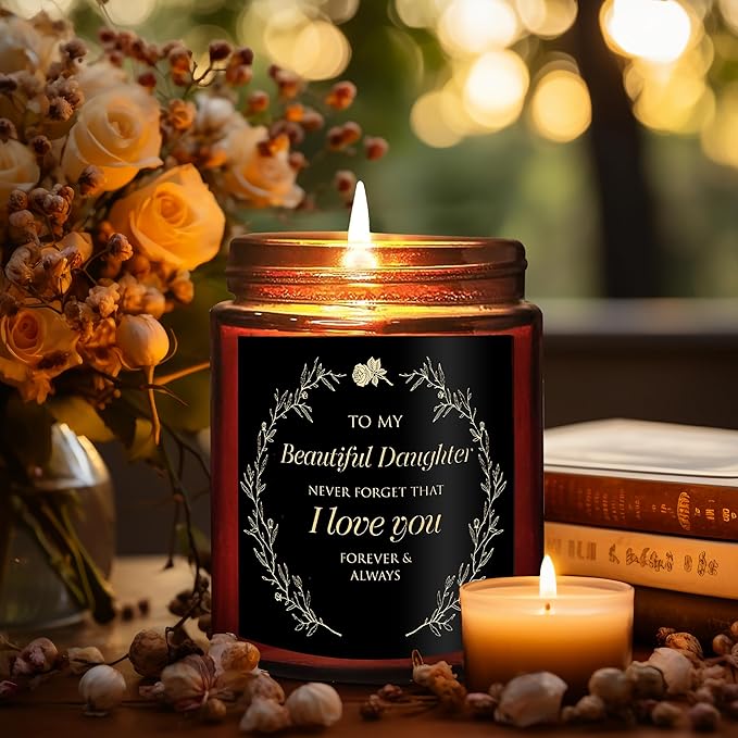 My Beautiful Daughter Candle Gift from Mom Dad - Unique Love You, Bridal Shower, Wedding, Mother's Day, Birthday Gift for Daughter Adult, Stepdaughter - Cashmere Vanilla Scented Soy Candle