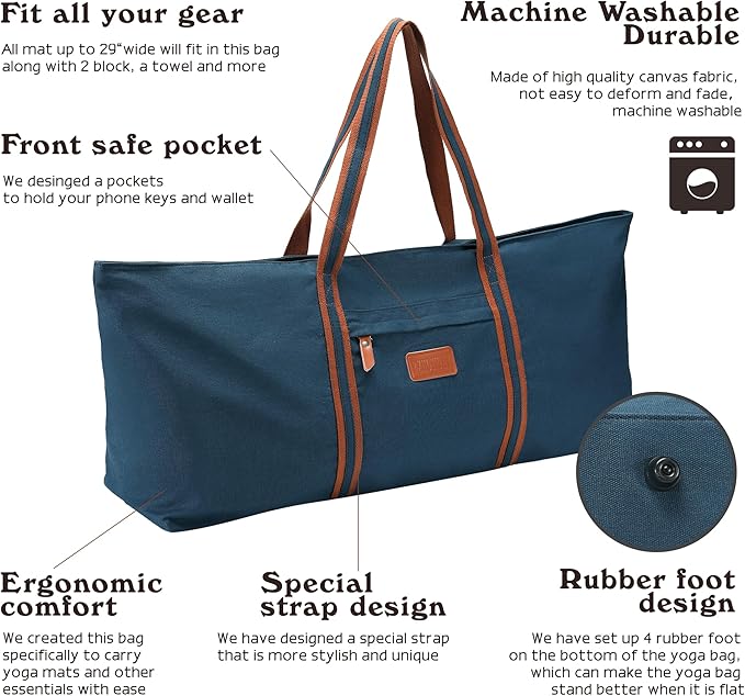 RXHOSIGAY with Multi-Functional Storage Pockets Full-Zip Extra Large Yoga Mat Tote Bag Sports Gym Pilates Bag