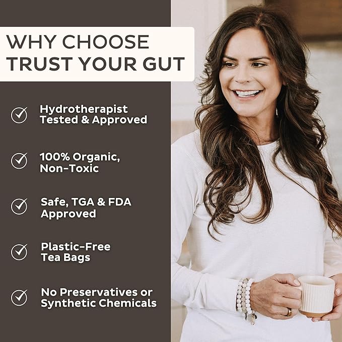 Trust Your Gut Organic Herbal Tea Blend – Lemon Balm, Holy Basil, Dandelion & Ginger Root – Supports Healthy Digestion & Gut Balance – Chocolate Mint, 30 Bags