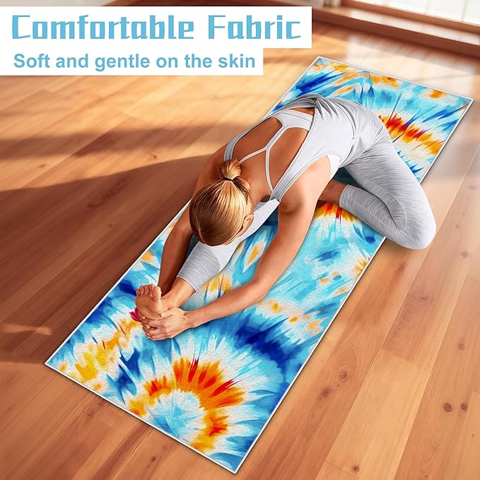 alissgorat Yoga Mat Towel,Hot Yoga Towel High-Definition Pattern,Machine Washable with Ultra-Absorbent Yoga Towels for Hot Yoga Non Slip for Fitness,Exercise,Pilates,72 x 27 in,Blue& Orange