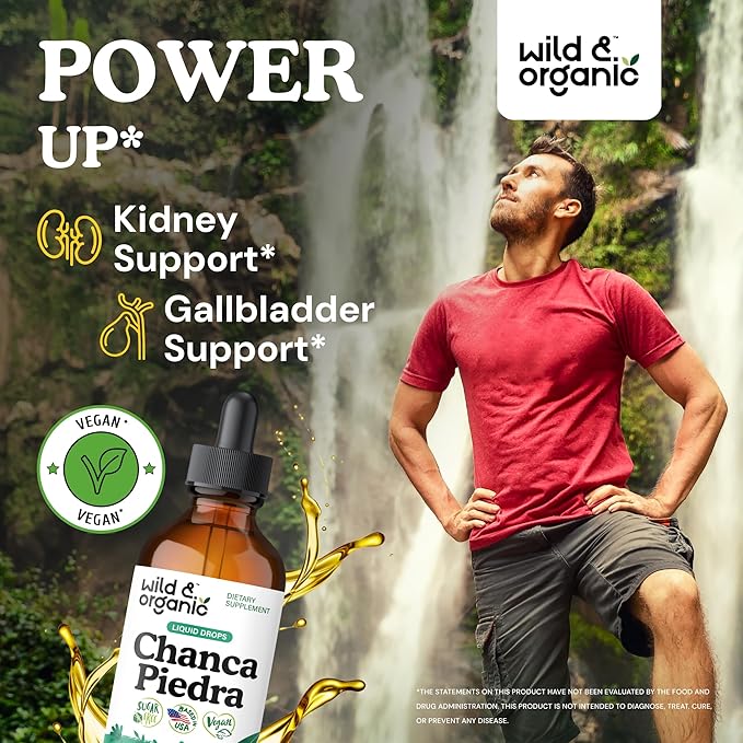 Wild & Organic Chanca Piedra Stone Breaker Drops - Herbal Chanca Piedra Extract for Kidney, Gallbladder Cleanse & Urinary Support - Vegan, Sugar & Alcohol-Free Tincture - 4 fl oz