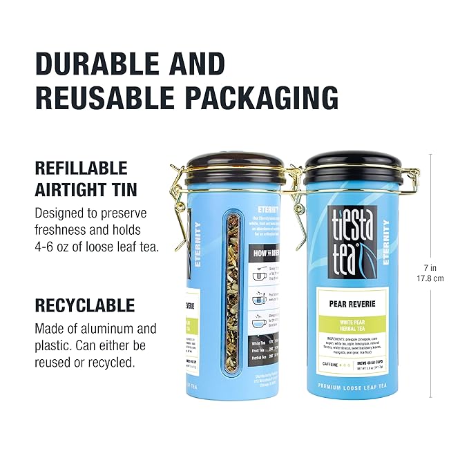 Tiesta Tea - Pear Reverie Tea, Loose Leaf, White Pear Herbal Tea, Premium Low Caffeine Tea Blend, Make Hot or Iced & Up to 50 Cups, 5 oz Refillable Tin
