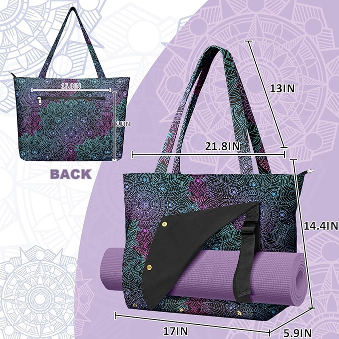 Adalore Women's Yoga Bag with Yoga Mat Carrier - Large Mat Pocket Fitness Tote for Pilates, Gym, Travel, Office & Beach