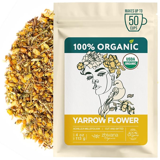 Yarrow Flower Tea Organic (4oz.)- Dried Yarrow Herb Loose Leaf - Herbal Tea to Support Healthy Immune Function & Relaxation