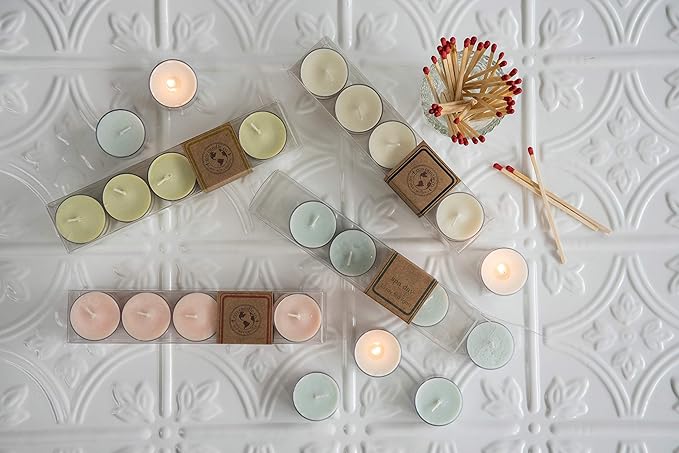 ECO CANDLE CO. Tea Light Candles, Eggnog, 10-Pack - Scents of Classic Eggnog, Nutmeg, & Vanilla - Recyclable, 100% Soy Wax, No Lead, Kraft Paper Label & Lid, Hand Poured