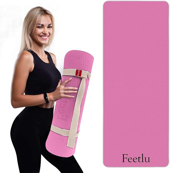 Feetlu Extra Thick 12mm Exercise Mat – Non-Slip, Joint-Friendly & Cushioned Fitness Mat for Yoga, Pilates & Floor Workouts – Durable, Supportive & Includes Feetlu Classic Strap