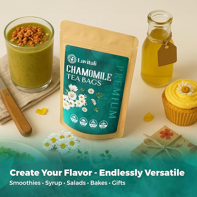 Lavitali, Chamomile Flower Tea| 60 bags, 100% Pure Herbal Tea | Caffeine-Free, Antioxidant-Rich, Eco-Friendly Filter Bag | Daily Natural Botanical, Hot or Iced Floral Infusion